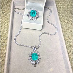 S925 huge Paraiba Tourmaline flower bridal jewelry set